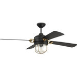 Craftmade - 52" Nola, Flat Black/Satin Brass With Flat Black Blades - The striking 52" Nola indoor ceiling fan adds an aura of sophistication in flat black with satin brass accents, integrated light kit with included dimmable LED bulbs, and heavy-duty, reversible 3-speed motor with wall and hand held controls.