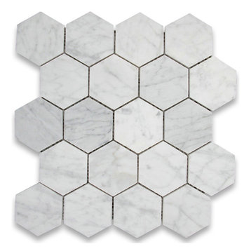 Carrara White Venato Marble 3" Hexagon Mosaic Wall Floor Tile Polished, 1 sheet