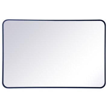 Elegant Decor Evermore 28x42" Soft Corner Metal Rectangular Mirror in Blue