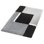 Small Bath Rug, Modern Anti Skid Bathroom Rug, Gray - Sylish small anti skid contemporary bathroom rug for small bathrooms or perfect in front of a toilet instead of a contour toilet rug. Washable grey, black and white bath rug with non-slip / non-skid backing that will not break down. High quality densely woven gray bath mat.