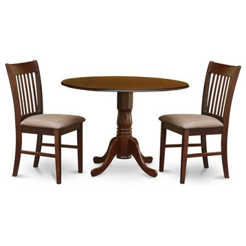 3-Piece Small Kitchen Table Set, Round Table and 2 Chairs, Mahogany