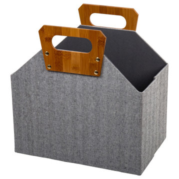 Truu Design Modern Woven Paper Storage Basket with Bamboo Handle in Gray