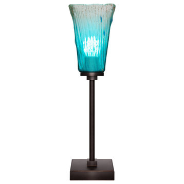 Luna 1-Light Table Lamp, Dark Granite/Square Teal Crystal