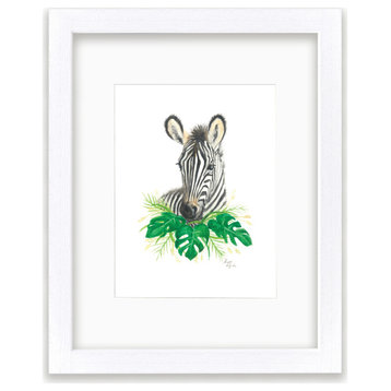 "Safari Littles" Zebra Individual Framed Print, With Mat, White, 11"x14"