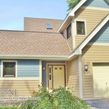 Khaki Brown & Boothbay Blue James Hardie Siding with Matching Soffit & Gutters