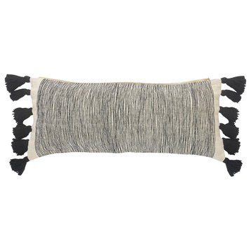 Distressed Gray and Black Fringe Pillow