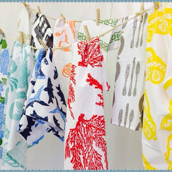Coastal Hand Block Printed Linens - Dish Towels