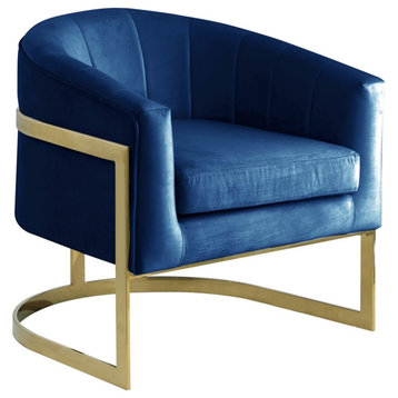 Pemberly Row Modern Velvet Upholstered Accent Chair in Blue Velvet