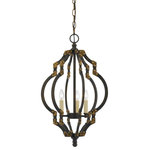 Cal - Cal FX-3593-3 Howell-Three Light Pendant 13.2 In Wide  23.5 In - 72" cord  Durable metal constructHowell-Three Light P Iron/Antiqued gold *UL Approved: YES Energy Star Qualified: n/a ADA Certified: n/a  *Number of Lights: 3-*Wattage:40w E12 bulb(s) *Bulb Included:No *Bulb Type:E12 *Finish Type:Iron/Antiqued gold
