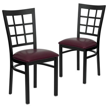 Hercules Series Black Window Back Metal Chairs, Burgundy, Set of 2
