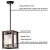 Nora 1 Light Wood and Fabric Shade Cage Pendant Antique Black Metal