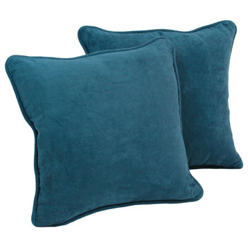 18" Double-Corded Solid Microsuede Square Throw Pillows, Set of 2, Teal
