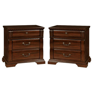 Oulette Transitional Wood 3 Drawer Nightstand in Cherry Set of 2