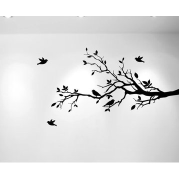 Tree Branches and Love Birds, Vinyl Sticker, 56"x28", Black, Right to Left