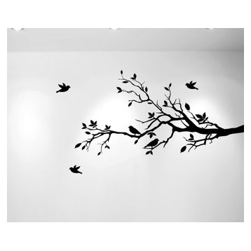 Tree Branches and Love Birds, Vinyl Sticker, 56"x28", Black, Right to Left