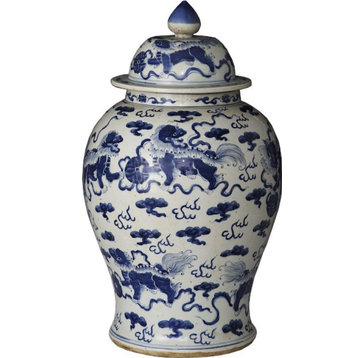Temple Jar Vase Foo Dog Colors May Vary White Blue Variable H