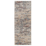 Jaipur Living - Vibe Halston Abstract Gray and Blue Area Rug, Blue and Gray, 3'x8' - The Tunderra collection boasts a stunning, textural, and high-end look at an accessible price. The Halston rug showcases an abstract motif inspired by natural rock formations, offering design versatility in a blue, ivory, brick red, taupe, and gray colorway. This durable and easy-to-clean polyester rug is ideal for heavily trafficked rooms of the home.