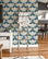 Genevieve Gorder Feather Flock Denim Blue Peel and Stick Wallpaper, Sample