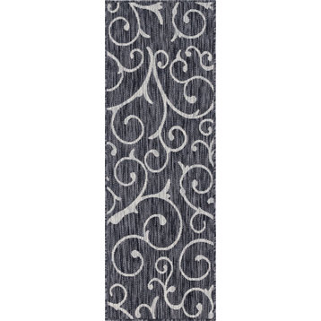 Unique Loom Charcoal Gray Curl Outdoor 6' Runner Rug