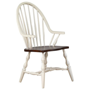Sunset Trading Andrews 18" Windsor Wood Dining Arms Chair in White/Chestnut