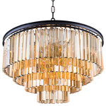 Gatsby Luminaires - Fringe 17-Light Chandelier, Gray Iron, Golden Teak, With LED Bulbs - Bring glamour to your home with this seventeen light stunning pendant chandelier from Glass Fringe collection. Industrial style frame yet delicate and modern glass fringe options this stunning ceiling light will surely update your decor