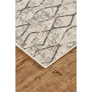 Weave & Wander Kiba Contemporary Distressed, Ivory/Charcoal Rug, 7'10"x11'