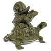 Frog On Turtle W/ Snail Collectible Garden Decoration Figurine Bronze Statue Art