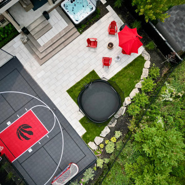 Overhead View of Sport Court, Hot Tub, and Patio Layout