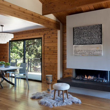 Wood Farmhouse Dining & Fireplace | Kimball Starr Interior Design