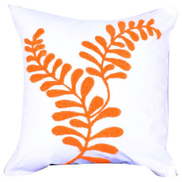 Leaf Embroidered Pillow 18x18" Orange