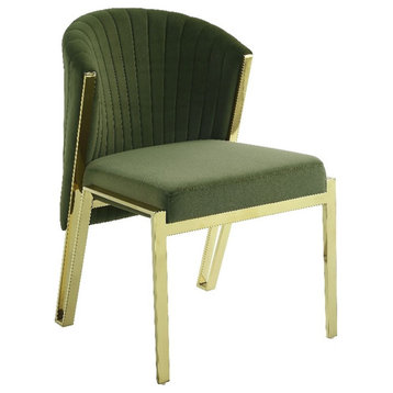 Pemberly Row 19" Velvet Side Chair in Green/Mirrored Gold (Set of 2)