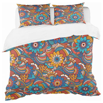Pattern With Floral Elements Bohemian Eclectic Bedding, Twin