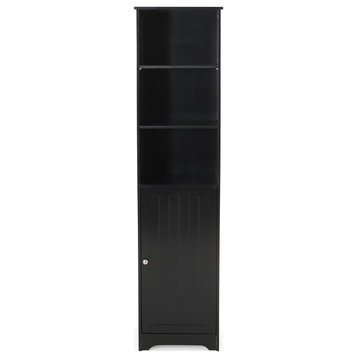 Lauren Modern Free Standing Bathroom Linen Tower Storage Cabinet, Black