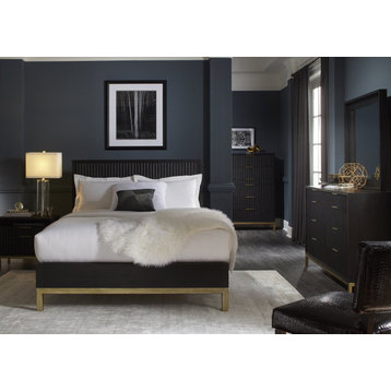 Modus Kentfield 6 Piece E King Bedroom Set With Chest, Black Drifted Oak