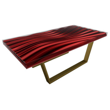 Modern Wave Coffee Table, Red, Bronze Base