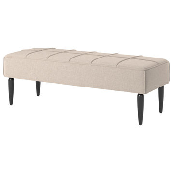 Comfortable Upholstered Bench, Wood Legs & Padded Seat With Trim Accent, Beige