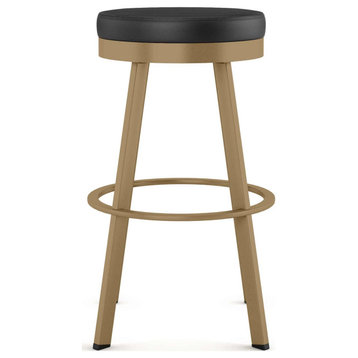 Amisco Swice Swivel Counter and Bar Stool, Charcoal Black Faux Leather / Golden Metal, Counter Height