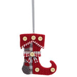 Melrose - 3.5" Alpine Chic Red  White and Gray Knit Style Stocking Christmas Ornament - From the Alpine Chic Collection    Stocking features a red  white and gray knitted-look design with a matching bow and buttons