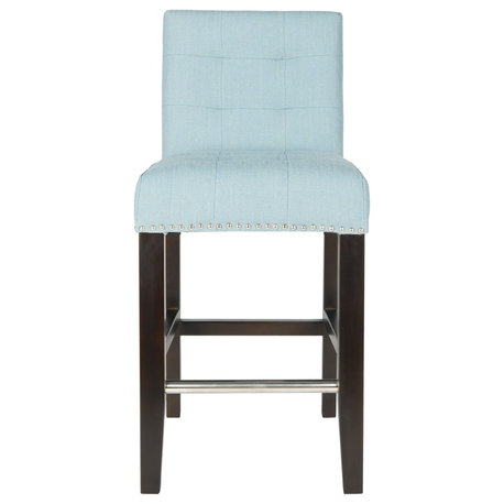 Safavieh Thompson Counter Stool, Fabric With Nail Head, Sky Blue