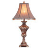 32" Bronze Urn Table Lamp With Brown Bell Shade and Hanging Beads