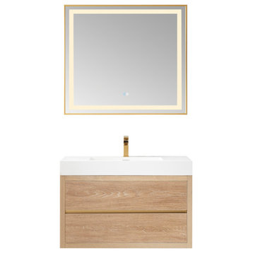 Palencia Wall-Mount Floating Bath Vanity, 36", With Mirror
