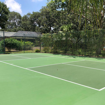 Transformed tennis court, fomerly unused front yard, now a gathering space.