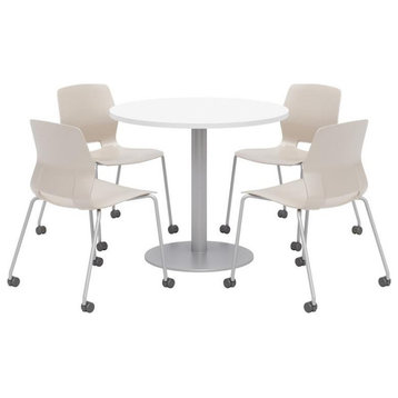 Olio Designs White Round 36in Lola Dining Set - Moonbeam Caster Chairs