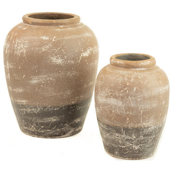 Ceramic Two Tone Rustic Urn 2-Piece Set