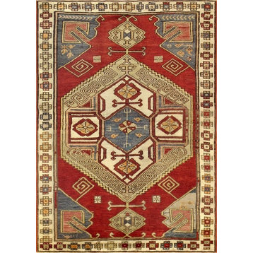 Kazak Collection Hand-Knotted Lamb's Wool Area Rug, 4'1"x5'9"