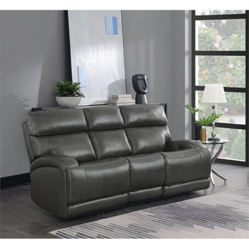 Coaster Contemporary Upholstered Leather Power Sofa in Charcoal