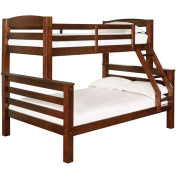 Linon Levi Twin over Full Wood Bunk Bed with Attached Ladder in Espresso Brown