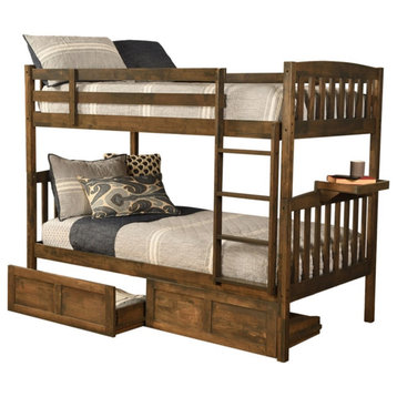 Bowery Hill Twin Wood Bunk Bed with Storage Drawers/Tray in Brown