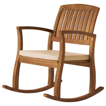 GDF Studio Sadie Outdoor Acacia Wood Rocking Chair with Cushion