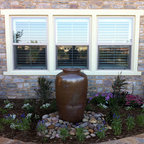 Stone Veneer Driveway Entrance Garden Area with Pillar - Traditional